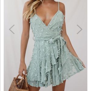 Selfie Leslie- Sheri Hail Spot Chiffon Dress Olive